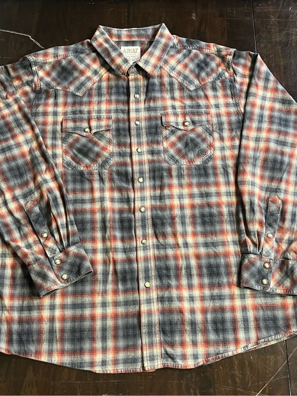 ARIAT Western Marble Pearl Snap Plaid Shirt, Retro Fit, Long Sleeve, Sz XXL